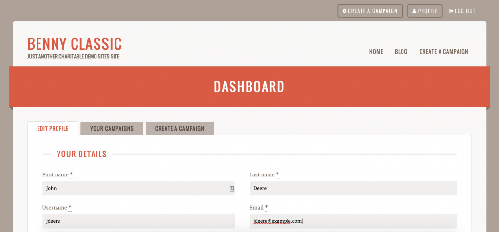 Benny's User Dashboard