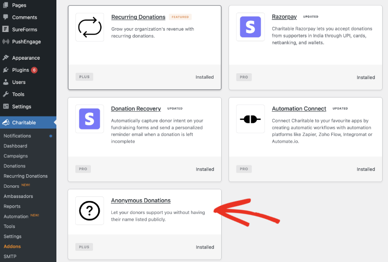 Anonymous donations addon