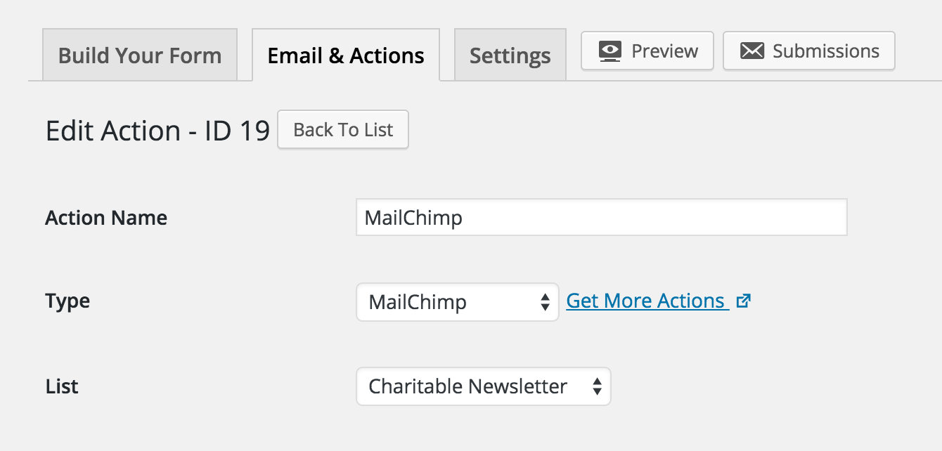 mailchimp action | Charitable mailchimp action