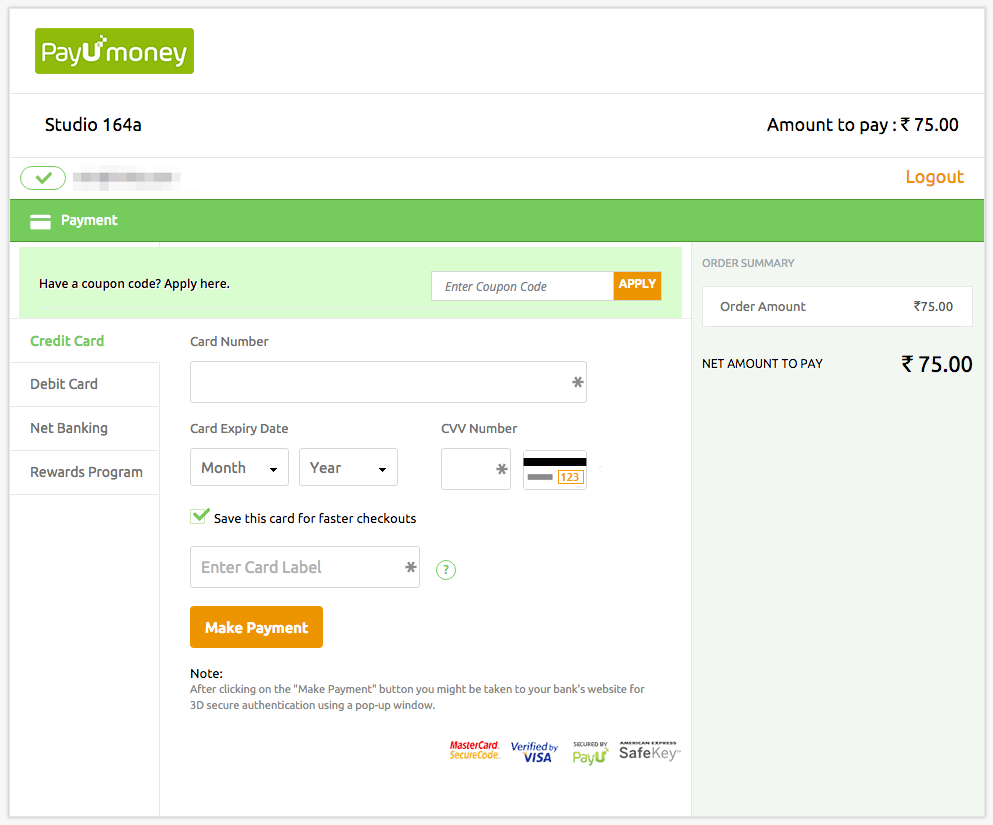 PayUMoney Payment Page