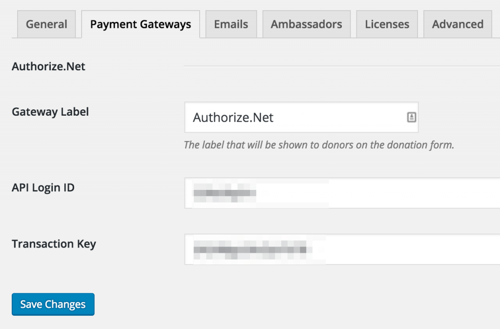 Authorize.Net gateway settings