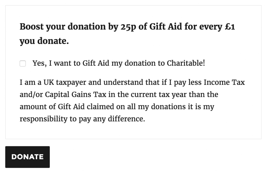 Gift Aid Section on a Donation Form