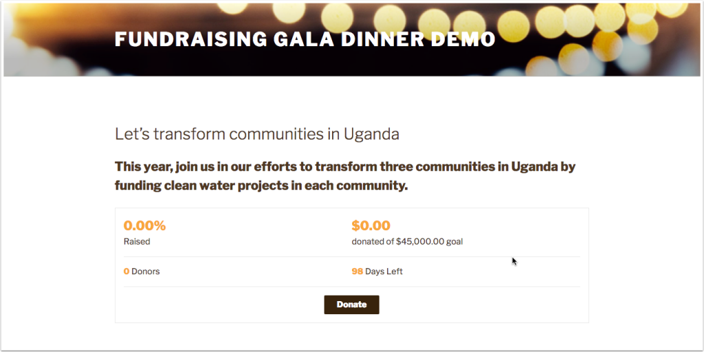 Screenshot of fundraising campaign