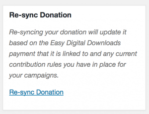 The resync tool in Charitable Easy Digital Downloads Connect