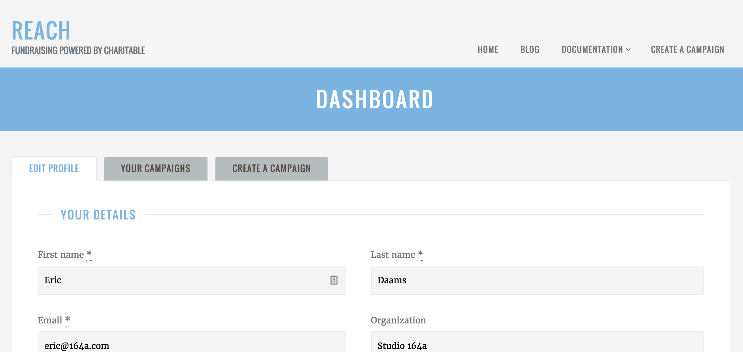 Reach-User-Dashboard | Charitable