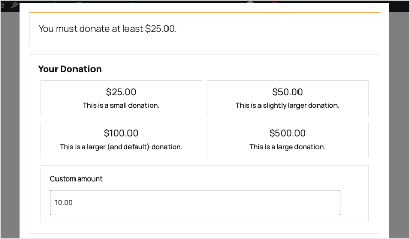 Minimum donation alert