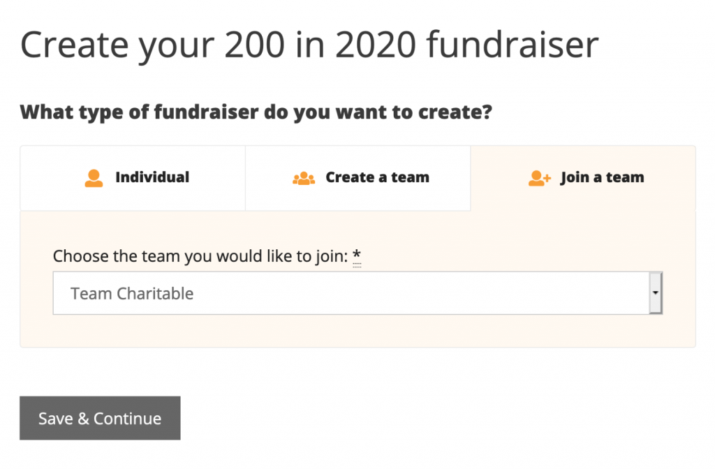 Screenshot of the fundraiser setup page