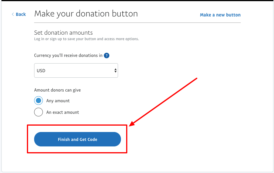 PayPal for nonprofits make a donate link, step 4