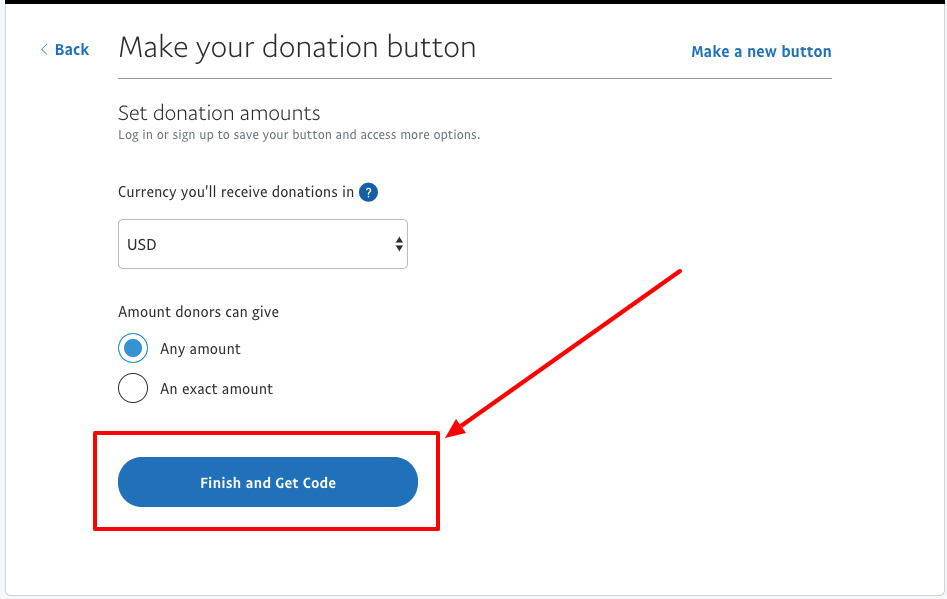 PayPal for nonprofits make a donation button, last step