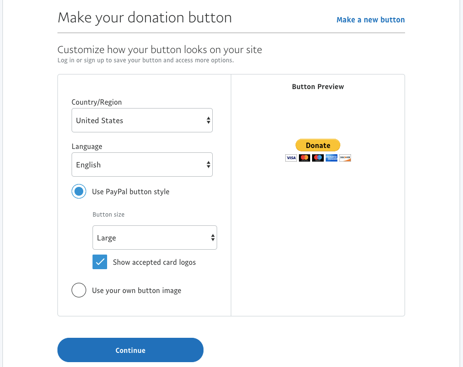PayPal for nonprofits making a donation button, step 1