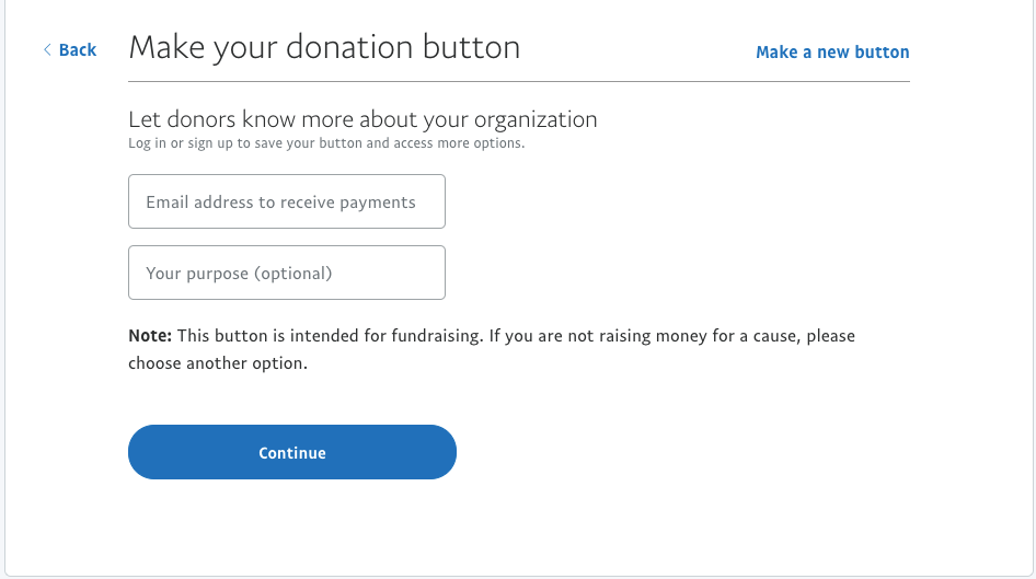 PayPal for nonprofits making a donation button, step 2