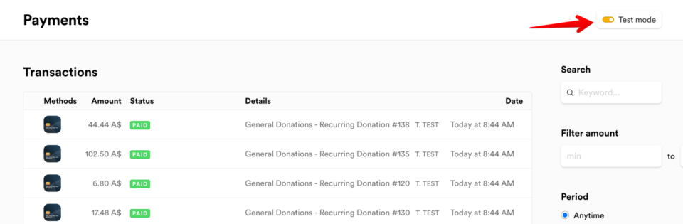 Test mode payments in mollie | Charitable Test mode payments in mollie
