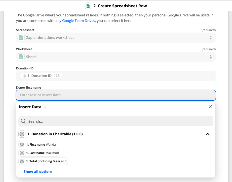 Create-spreadsheet-row-in-Google-Sheets-with-Zapier | Charitable