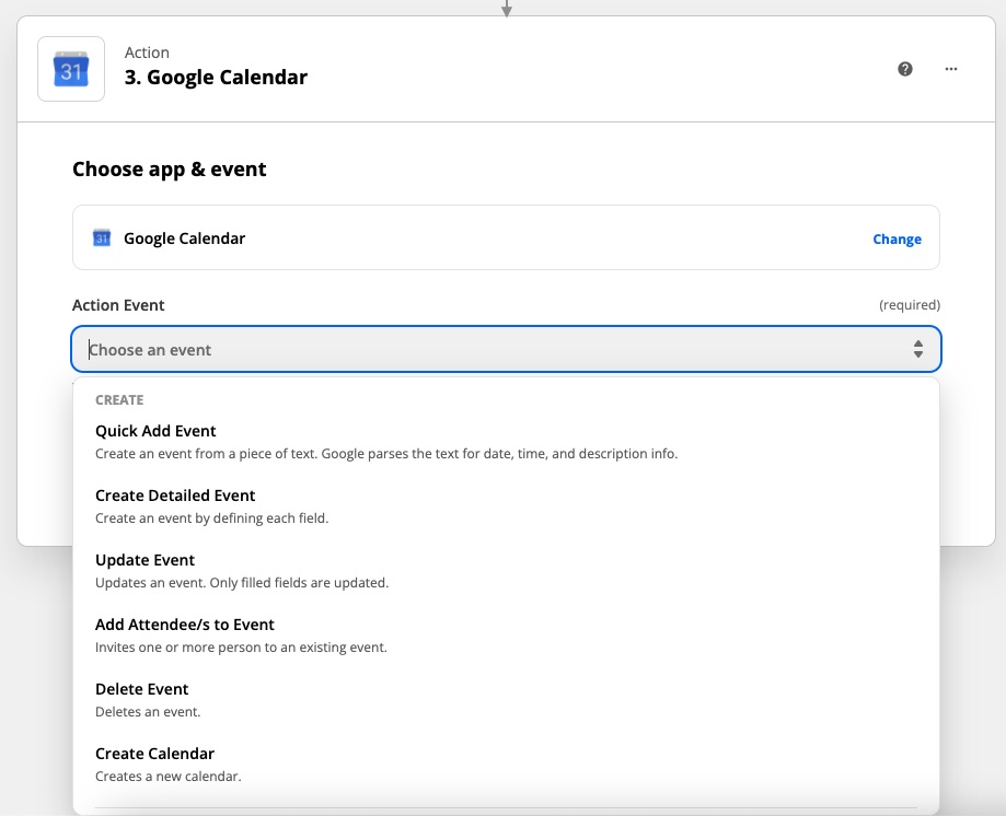 Google-Calendar-choose-an-Action-Event-in-Zapier | Charitable