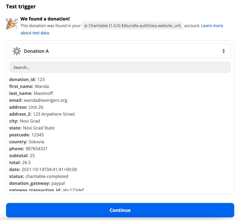 Zapier-donation-trigger-test | Charitable