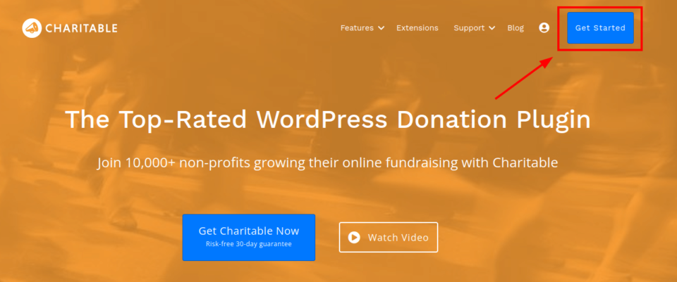 An image showing a top-right donation button in the header menu