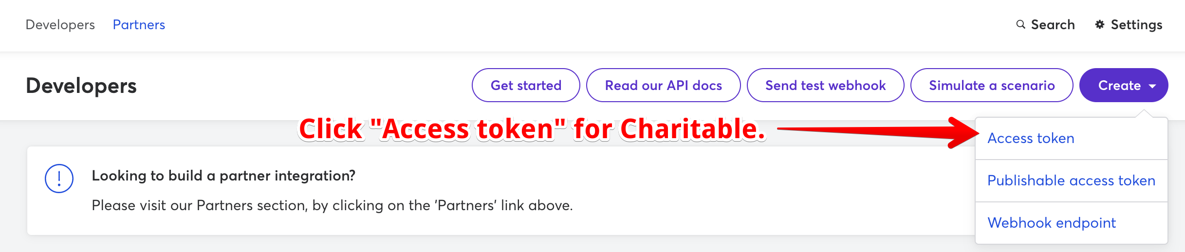 Creating an access token from the Developers page in the GoCardless dashboard