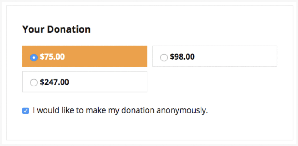 A widget showing a checkbox to make an anonymous donation.