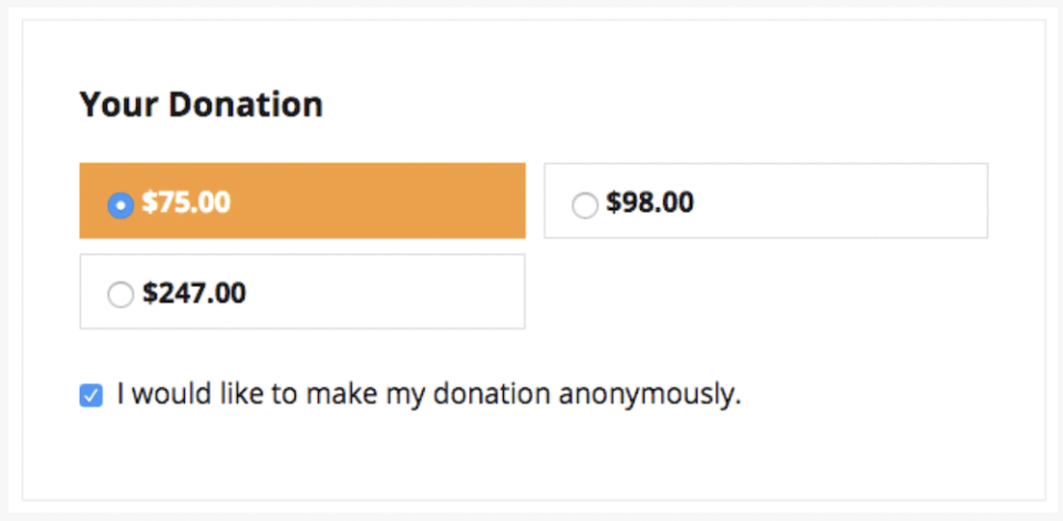anonymous-donation_1 | Charitable A widget showing a checkbox to make an anonymous donation.