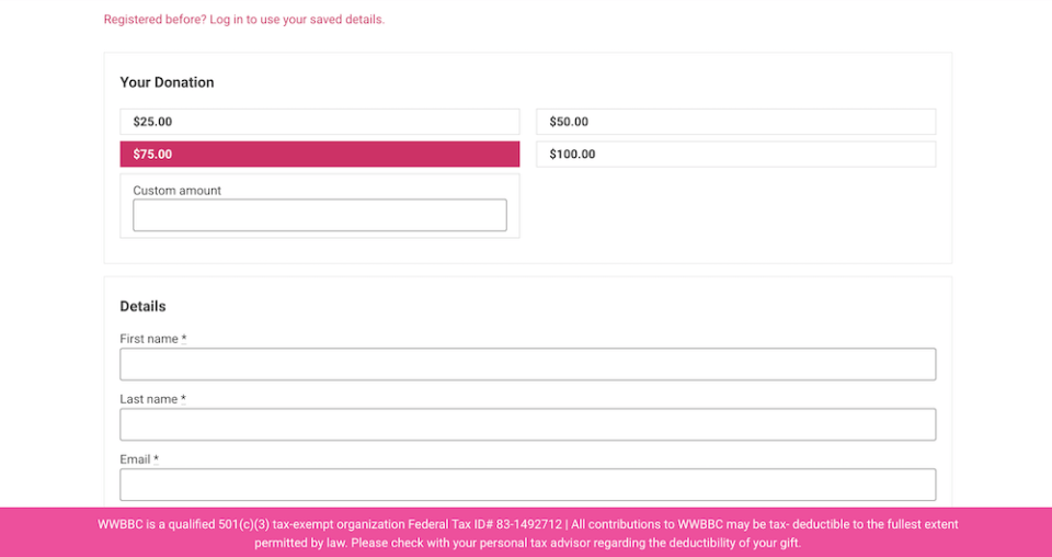 A donation form on a website.