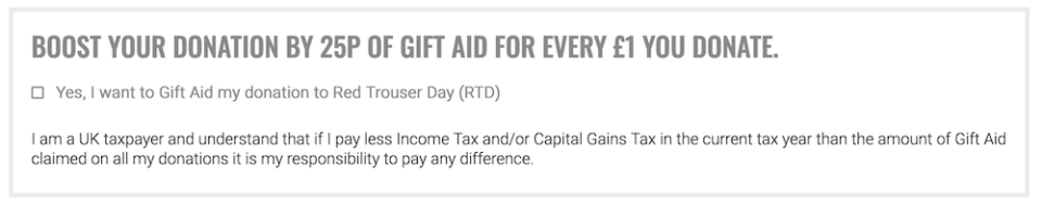gift-aid | Charitable A Gift Aid submission form on a donation page.