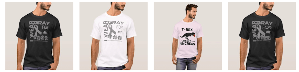 merchandise | Charitable A selection of diabetes awareness t-shirts.