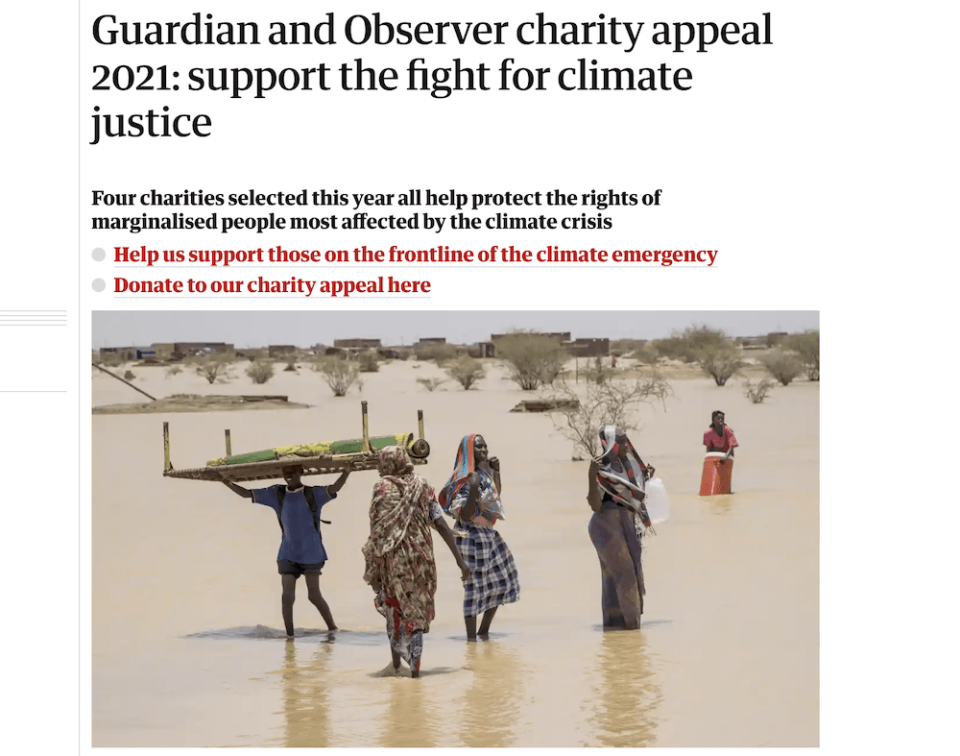 The Guardian and Observer’s climate justice charity appeal CTA
