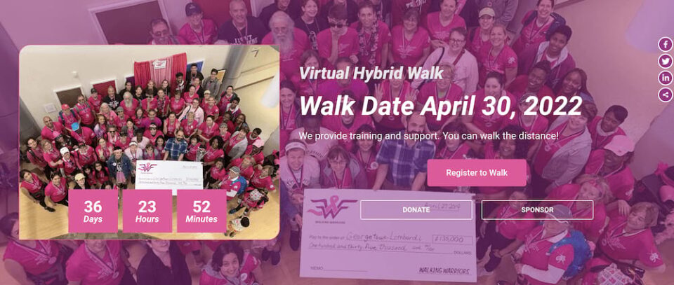 The Walking Warriors homepage, showing a virtual walk-a-thon.