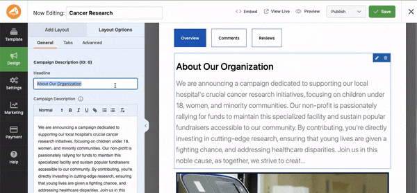 Edit text in Charitable campaign | Charitable Edit text in Charitable campaign