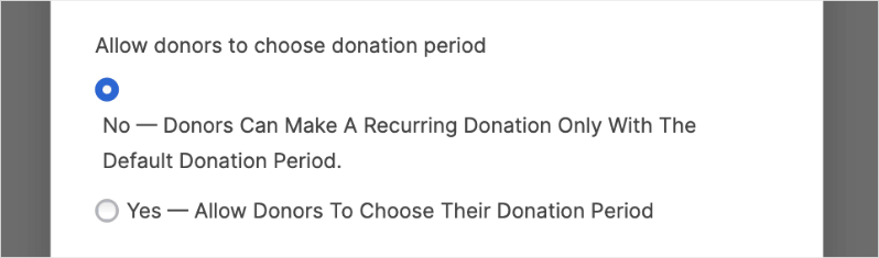 Allow donors to choose donation period | Charitable Allow donors to choose donation period