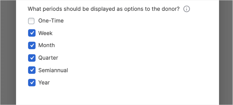 Display recurring periods | Charitable Display recurring periods
