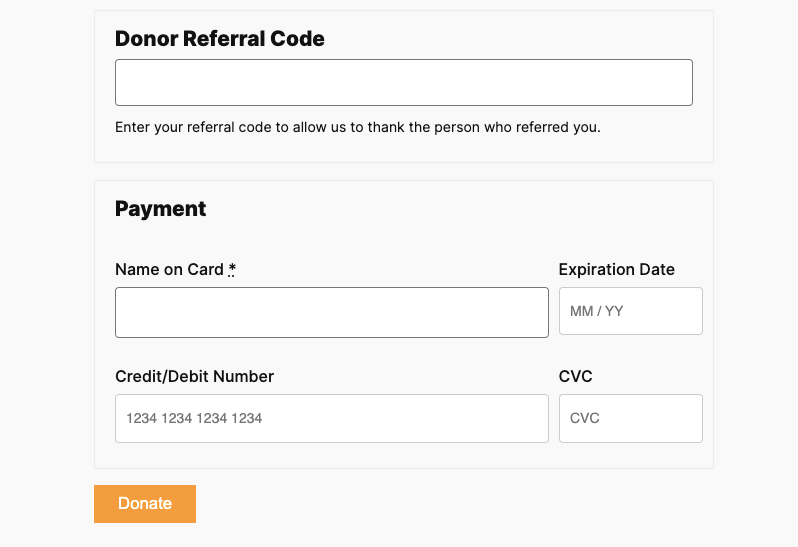 Donor referral code in donation form