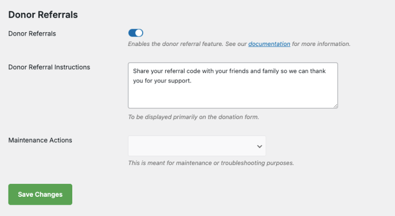 Donor referrals settings