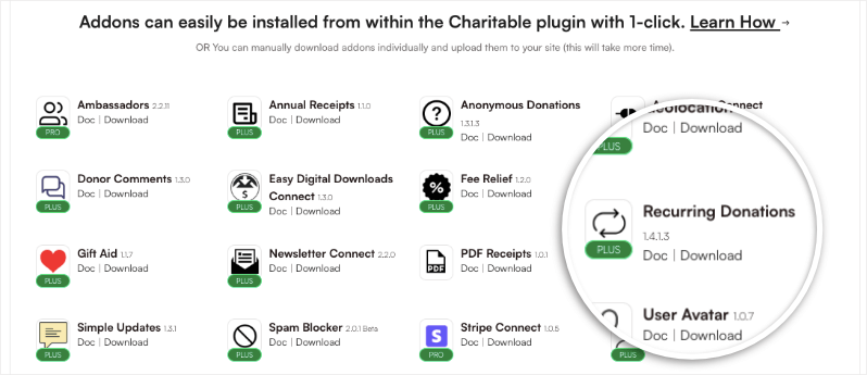 Recurring donations in downloads | Charitable Recurring donations in downloads