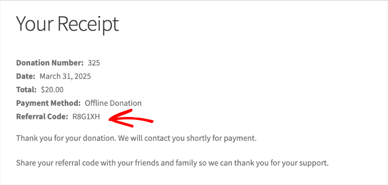 Referral code in receipt