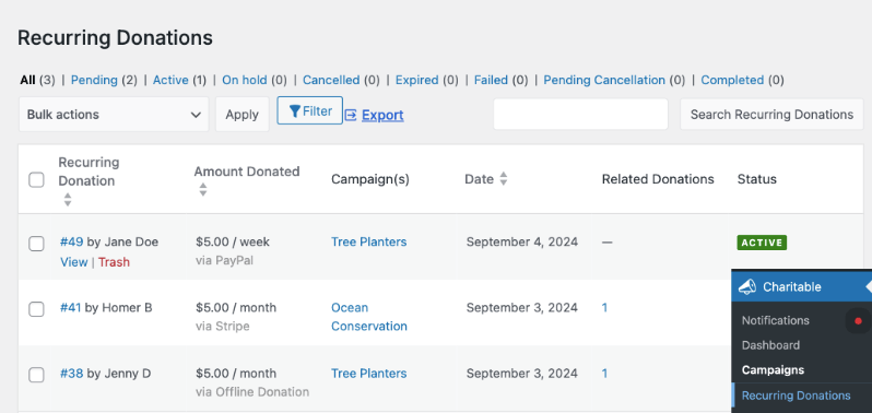 View and manage recurring donations | Charitable View and manage recurring donations