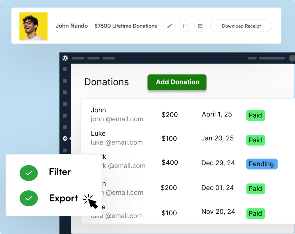 Donation records in charitable