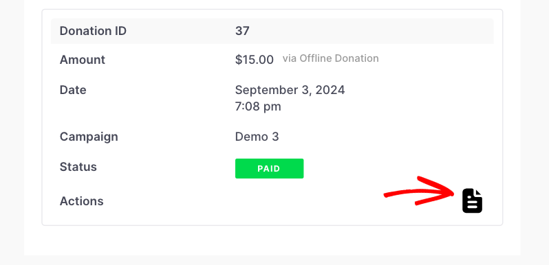 Download receipt in donor dashboard