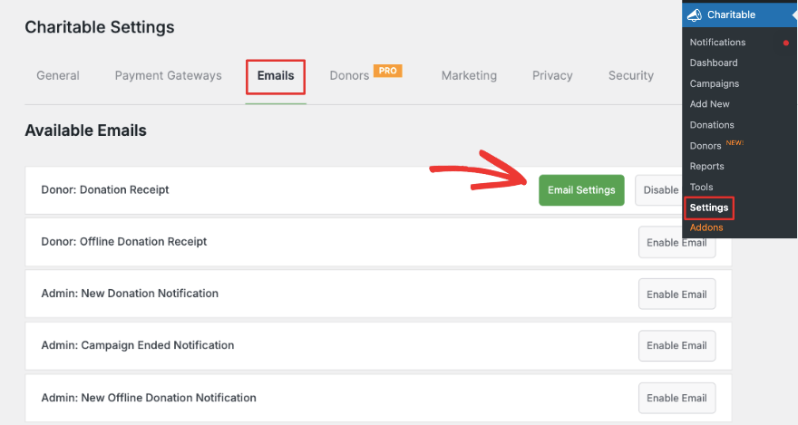 set up automated email for pdf receipt | Charitable Set up automated email for pdf receipt