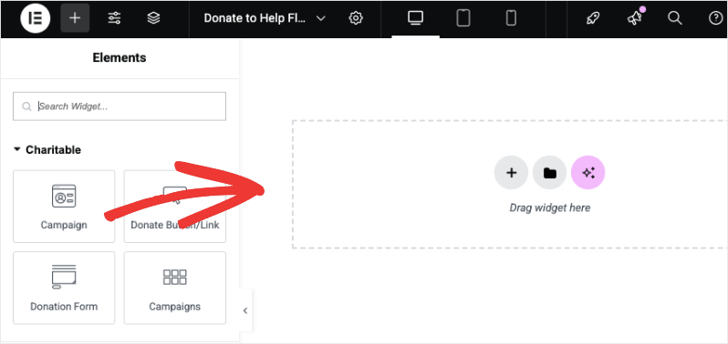 Add campaign in Elementor | Charitable Add campaign in Elementor