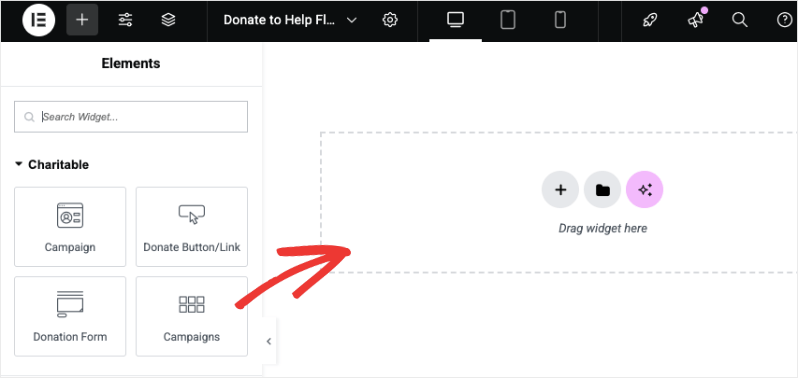 Add campaigns in Elementor | Charitable Add campaigns in Elementor