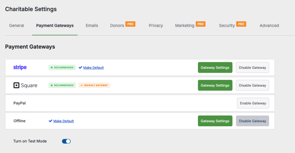 Charitable payment settings page | Charitable Charitable payment settings page