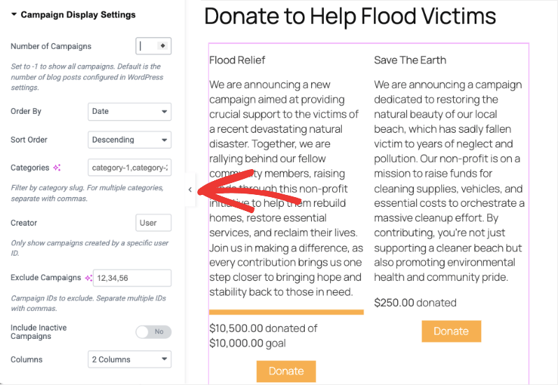 display campaigns settings | Charitable Display campaigns settings