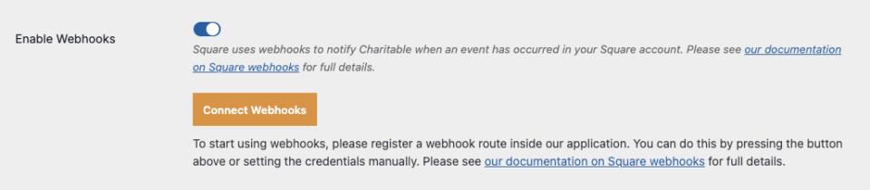 Enable Square webhooks | Charitable Enable Square webhooks