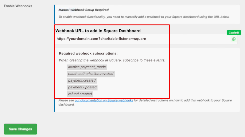 Enable webhooks details | Charitable Enable webhooks details