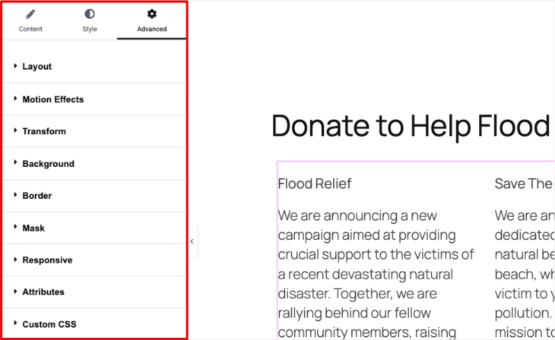 Style and advanced tabs in elementor | Charitable Style and advanced tabs in elementor