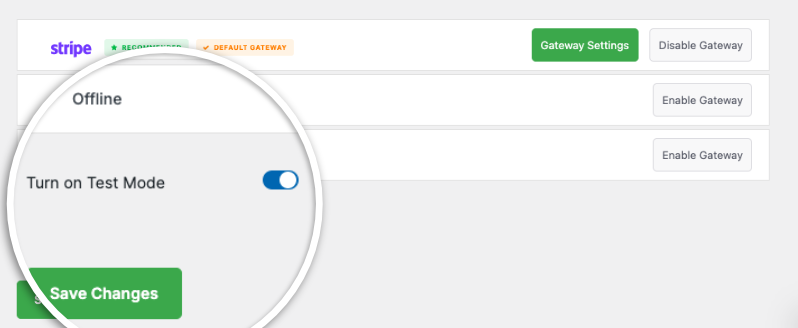 Turn on test mode | Charitable Turn on test mode