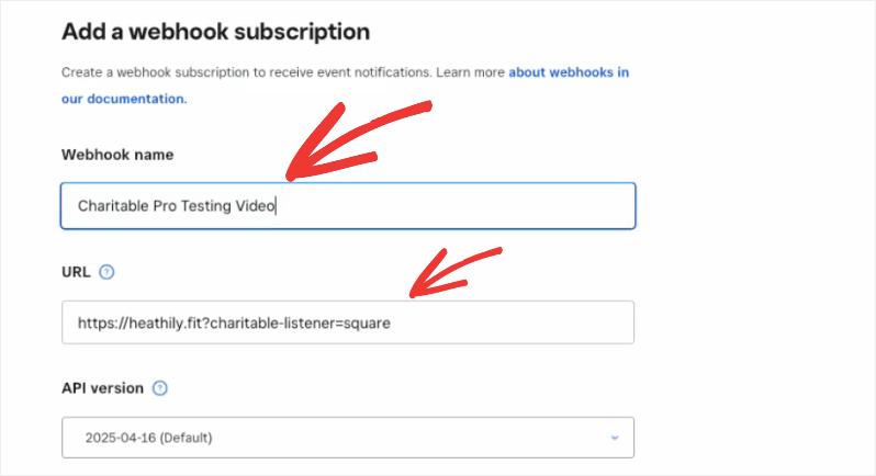 Add webhook in Square settings