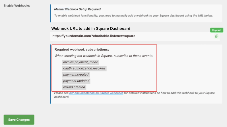 Required webhooks