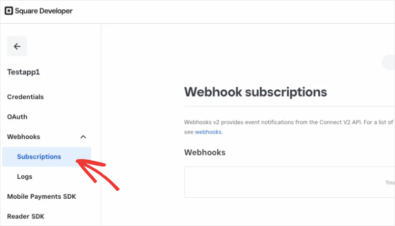 Webhook subscriptions in Square